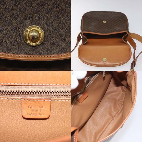 CELINE Macadam Canvas Shoulder Bag Pvc Leather Brown Gold - Picture 11 of 12